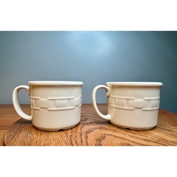 Set of 2 Longaberger Ivory Woven Traditions Soup Mugs - Picture 1 of 9